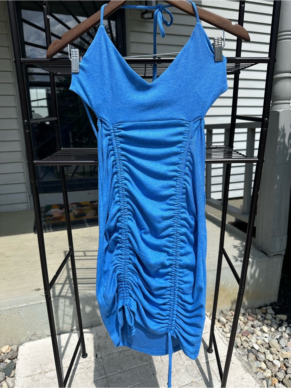 Dolls Kills Blue Blush Electric Blue Ruched Halter Mini Dress
